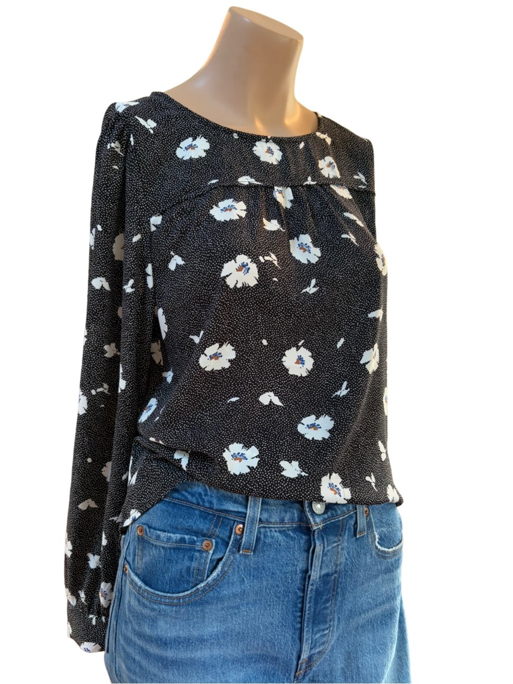 J.Crew NWT Brockhall Floral Black & White Pleated Microdot Blouse M